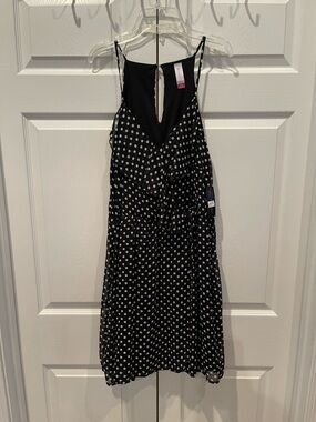 No Boundaries Black White Polka Dot Halter Dress Ruffle Front — Size XL